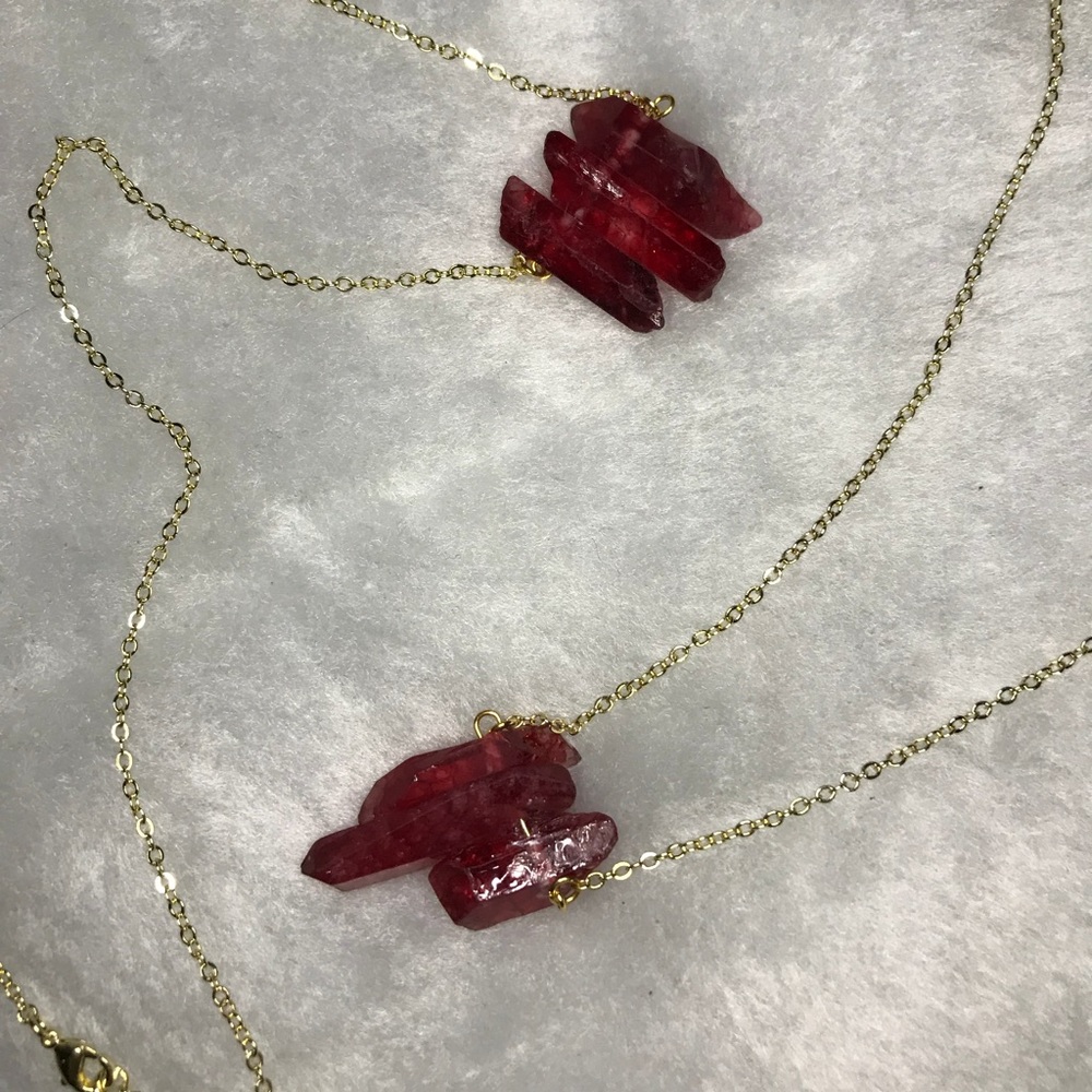 Raw Red Quartz 14k Gold Necklace